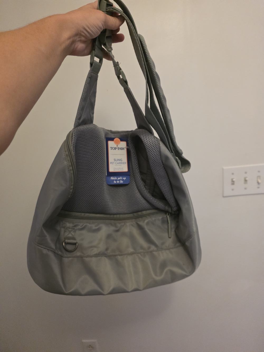Top Paw Gray Sling Pet Carrier Bag with Hands-Free Shoulder Strap